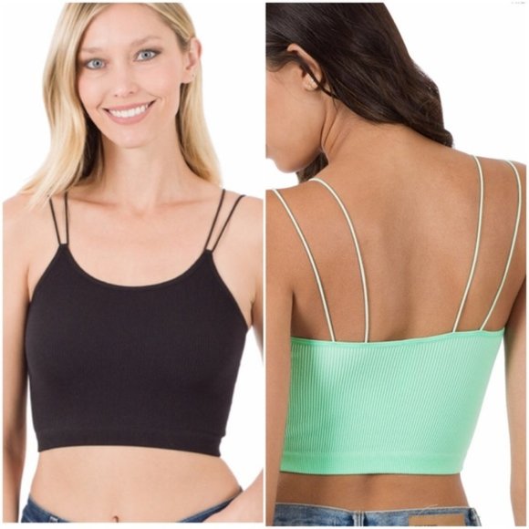 Zenana NWT Ribbed Seamless Double Strap Brami in Black - Picture 2 of 2